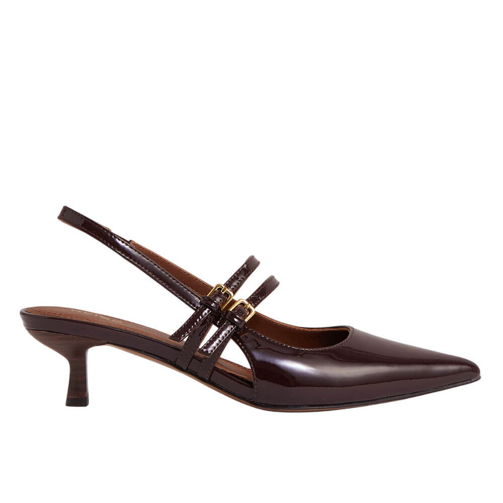 REISS Isla Leather Slingback Buckle Court Shoes